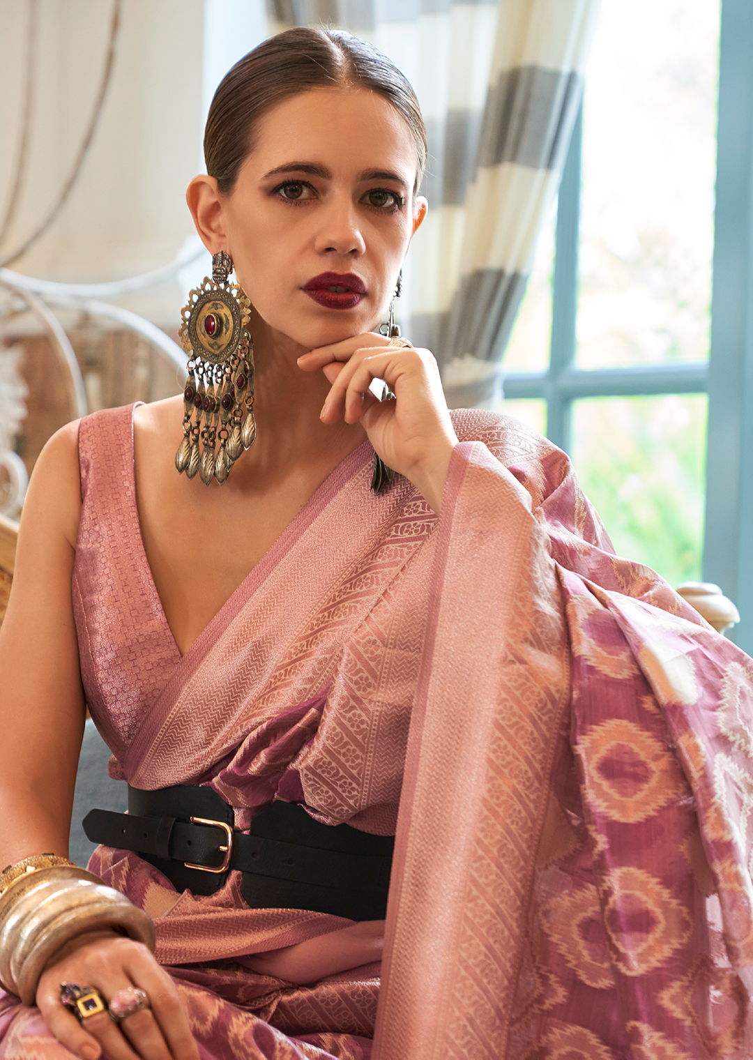 Berry Pink Woven Pure Handloom Tissue Silk Saree