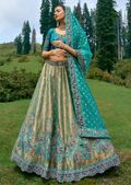 Teal Blue Heavy Embroidered Premium Designer Silk Lehenga