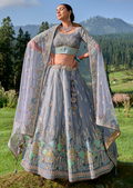Lavender Grey Hand Worked Premium Designer Silk Lehenga