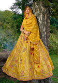Golden Yellow Heavy Embroidered Premium Designer Silk Lehenga