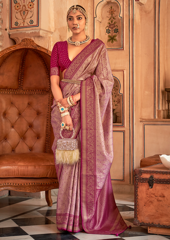 Plum Purple Woven Royal Patola Kanjivaram Silk Saree