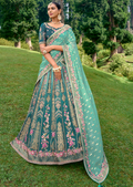 Teal Blue Heavy Embroidered Premium Designer Silk Lehenga