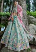 Pearl Aqua Hand Worked Premium Designer Silk Lehenga