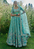 Aqua Marine Blue Hand Worked Premium Designer Silk Lehenga