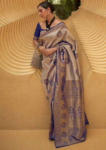 Blue Zari Woven Two Tone Handloom Kanjivaram Silk Saree