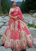 Pearl White Hand Worked Premium Designer Silk Lehenga