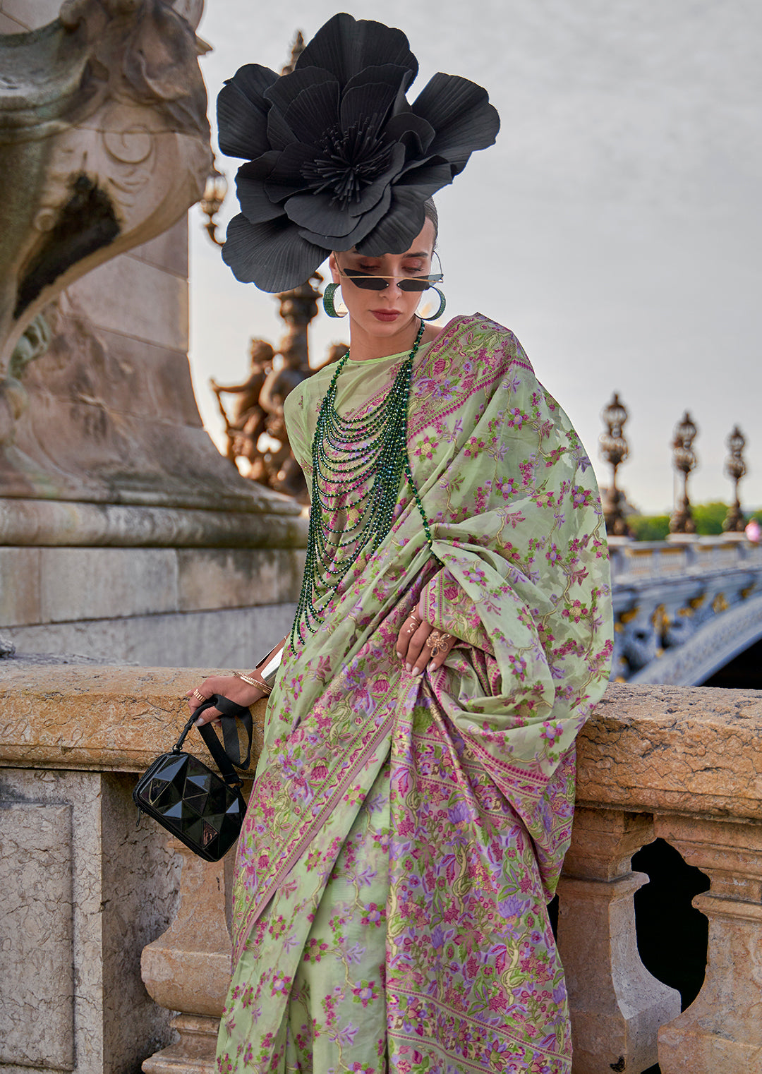 Tea Green Woven Pure Handloom Parsi Organza Silk Saree