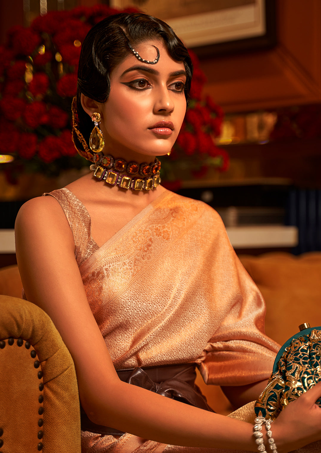 Golden Beige	Zari Woven Pure Handloom Satin Kanjivaram Silk Saree