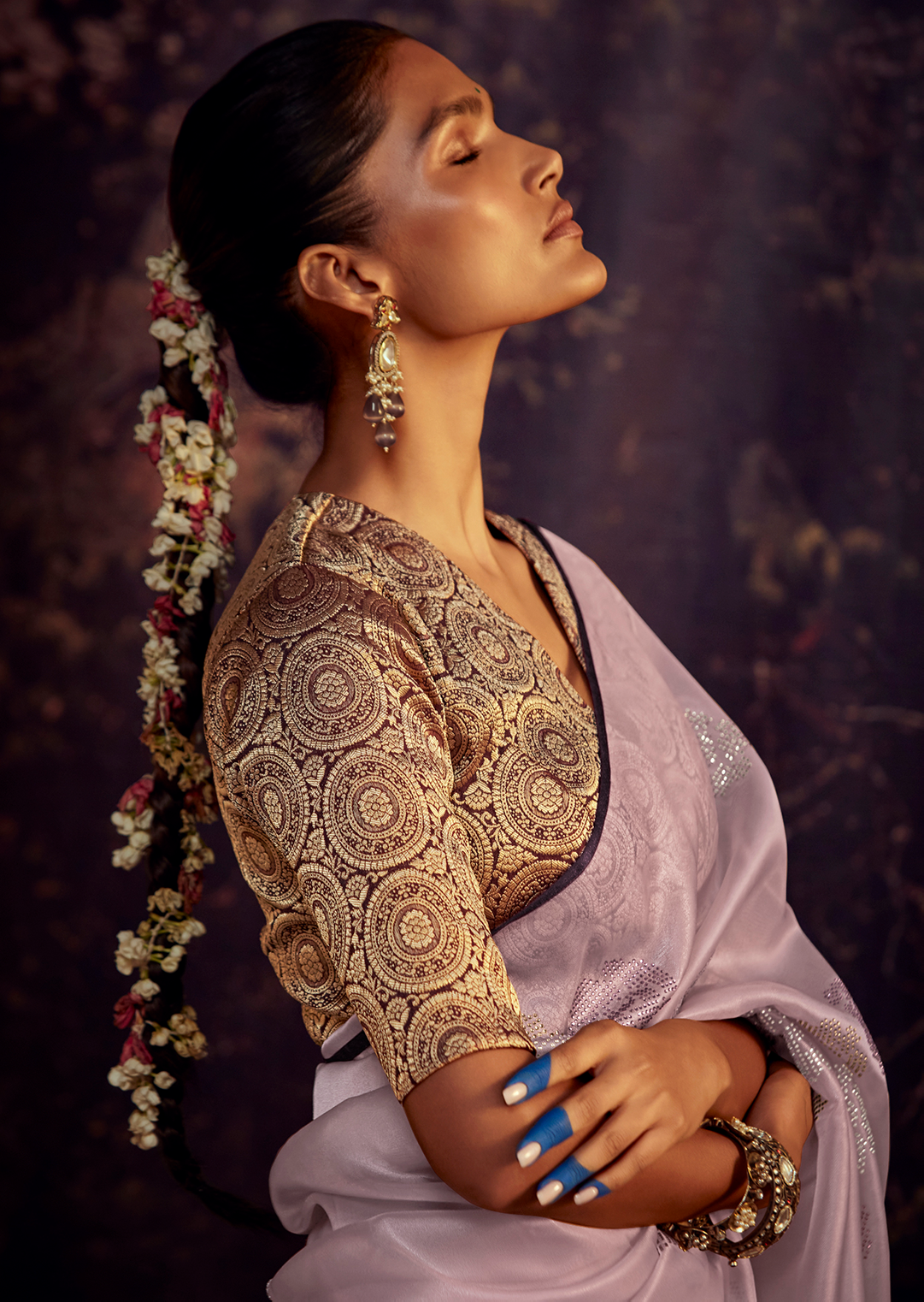 LILAC PURPLE PURE TISSUE SILK DESIGNER SAREE