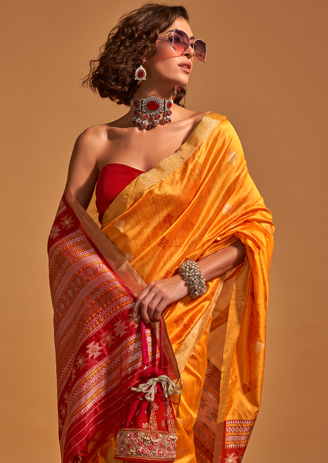 Mustard Yellow Woven Pure Handloom Silk Saree