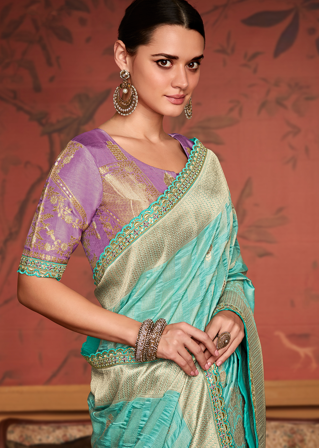 AQUA BLUE	PURE CREPE SILK DESIGNER BANARASI SAREE