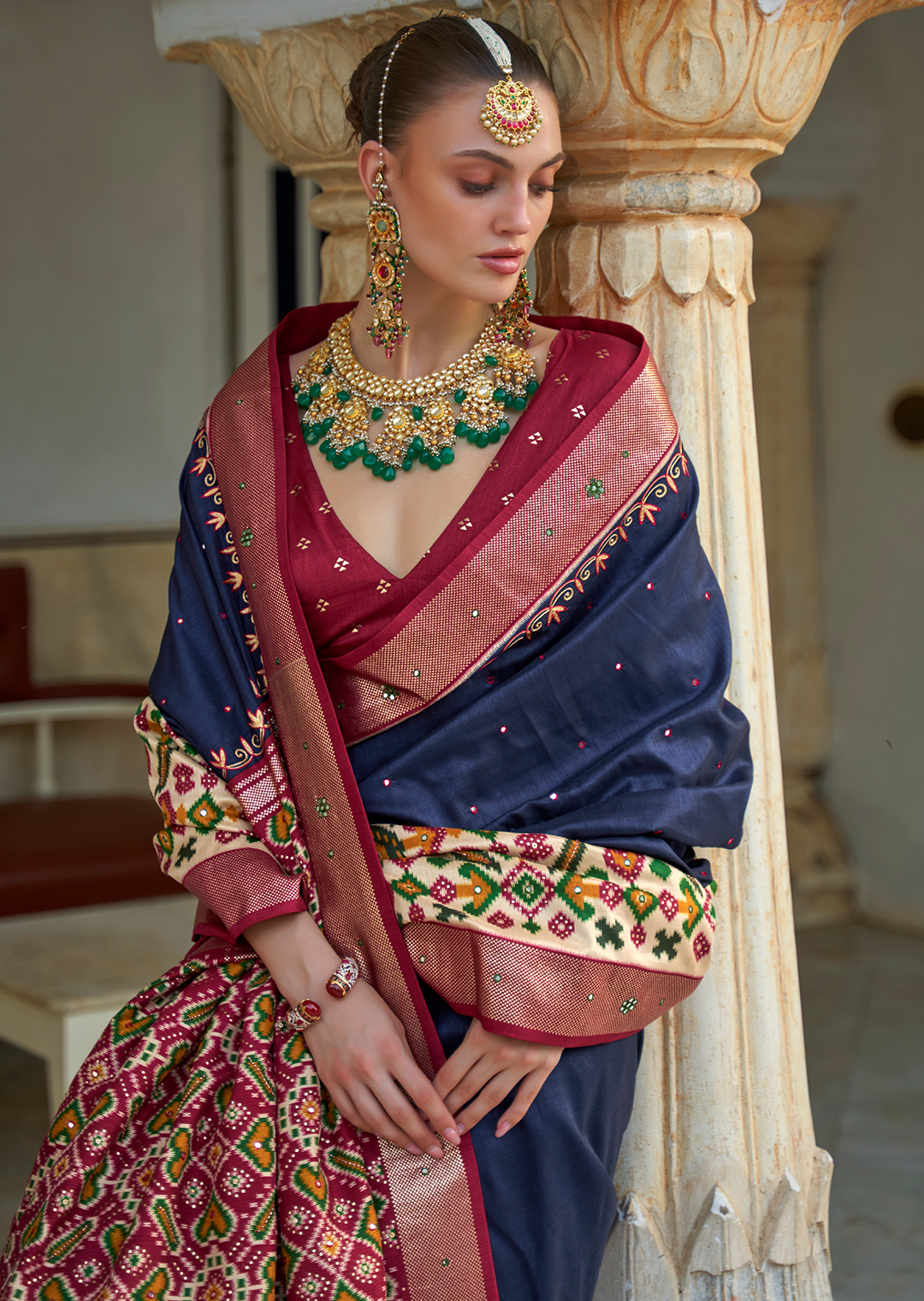 Midnight Blue Woven Traditional Patola Silk Saree