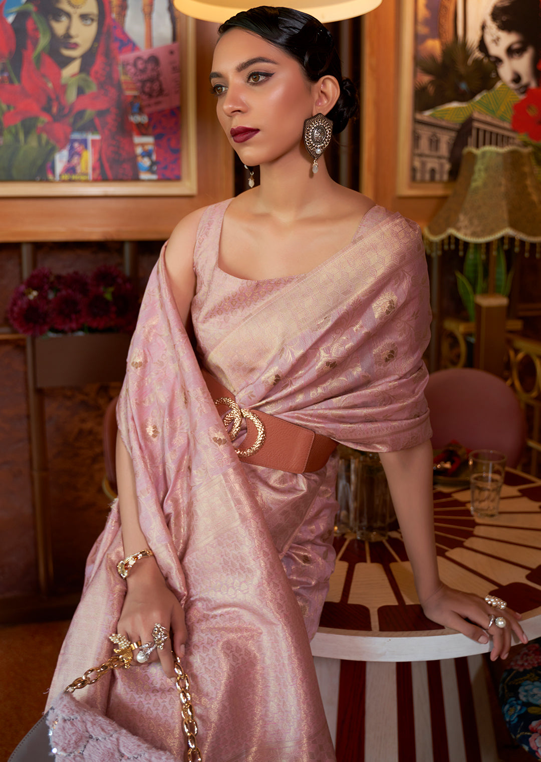 Heather Purple Zari Woven Pure Handloom Banarasi Silk Saree