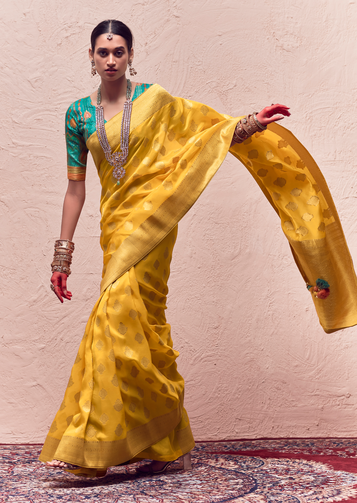 ROYAL YELLOW PURE CREPE SILK DESIGNER KHADDI BANARASI SAREE