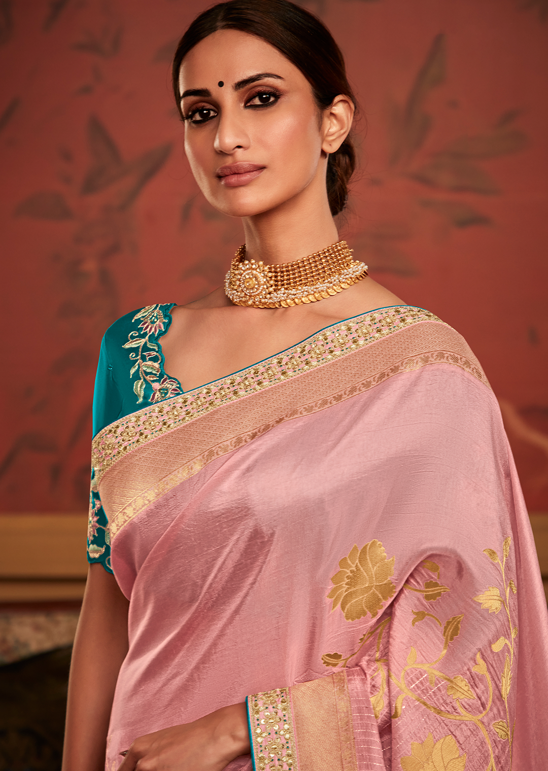PASTEL PINK PURE CREPE SILK DESIGNER BANARASI SAREE
