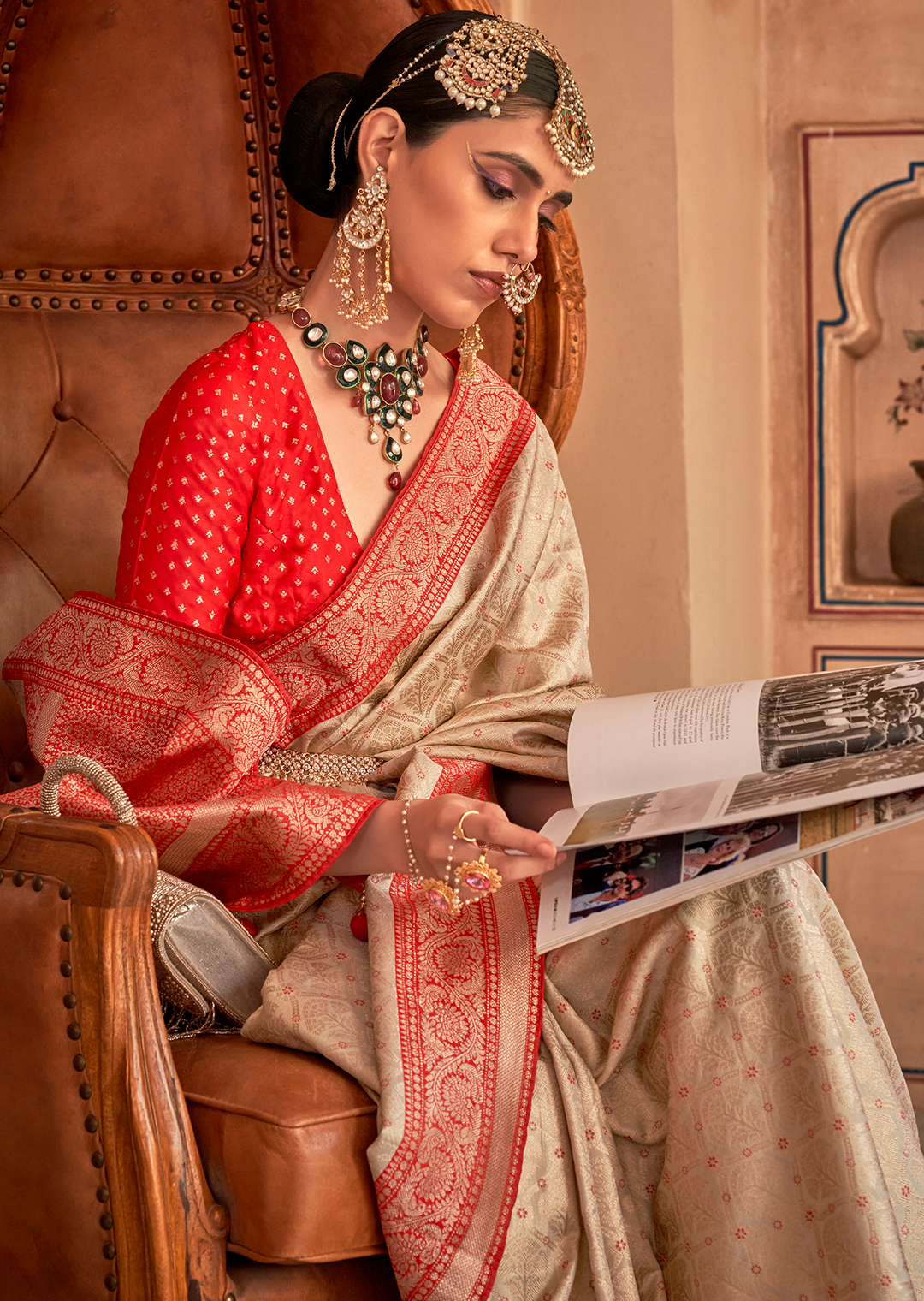 Beige Woven Royal Patola Kanjivaram Silk Saree