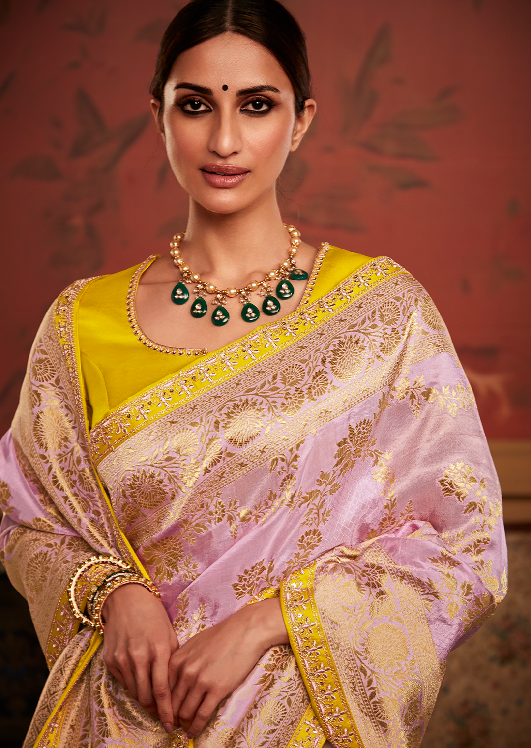 LILAC PURPLE  PURE CREPE SILK DESIGNER BANARASI SAREE