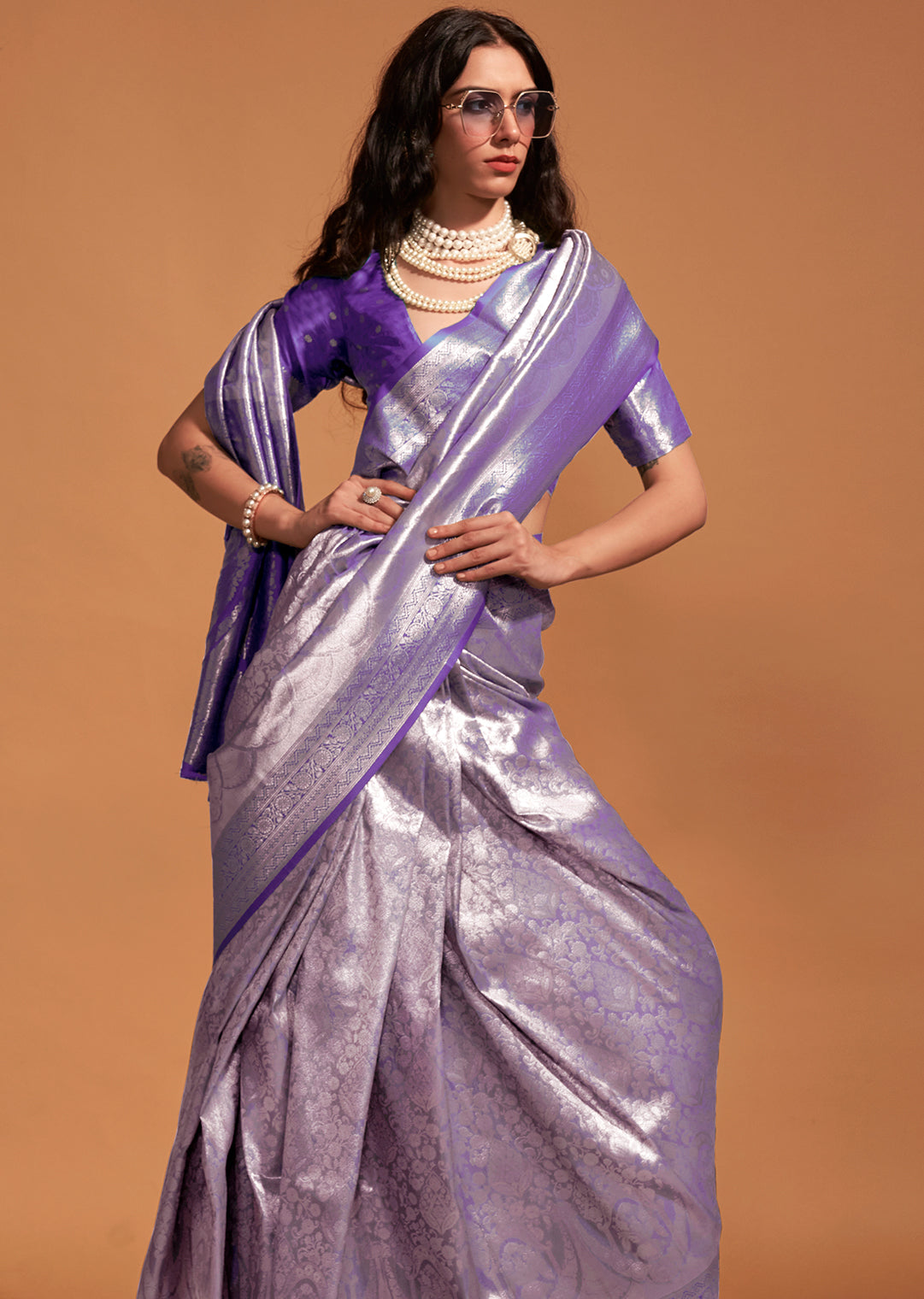 Violet Zari Woven Pure Handloom Kanjivaram Silk Saree