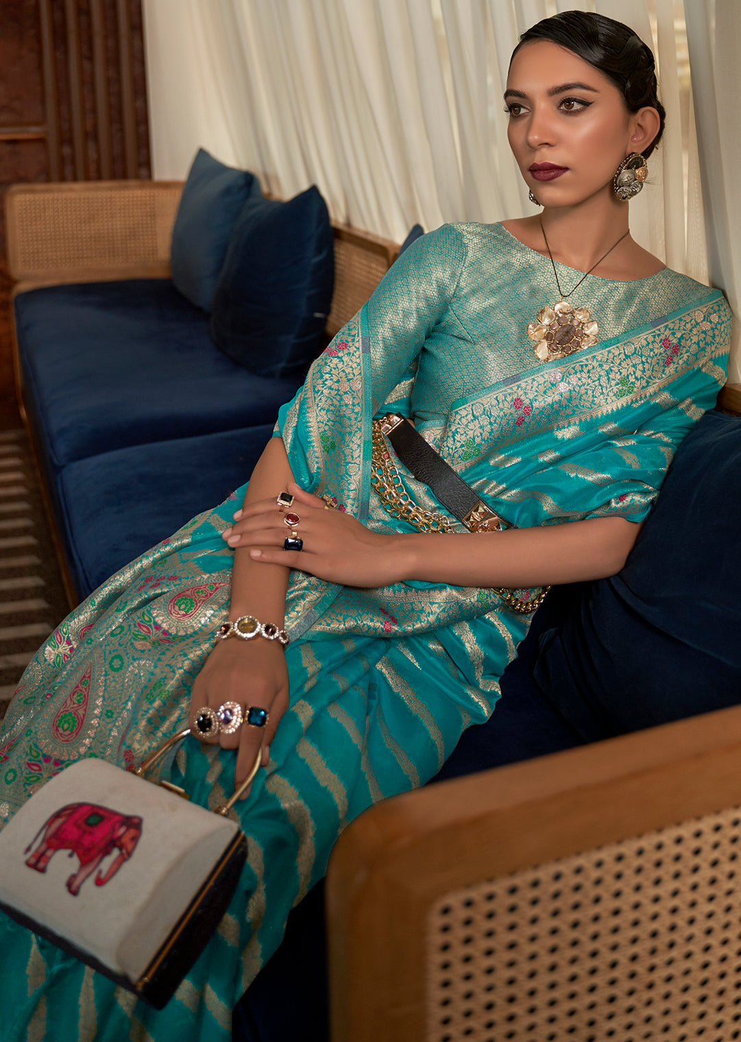 Sky Blue	Two Tone Meenakari Woven Pure Organza Silk Saree