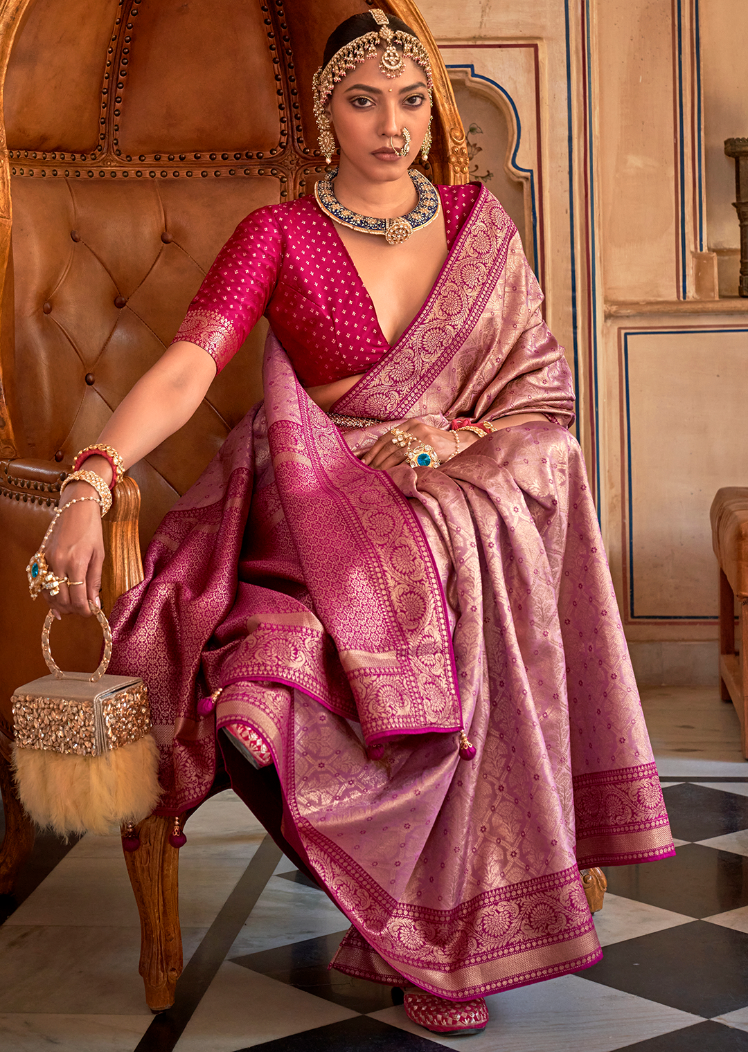 Plum Purple Woven Royal Patola Kanjivaram Silk Saree