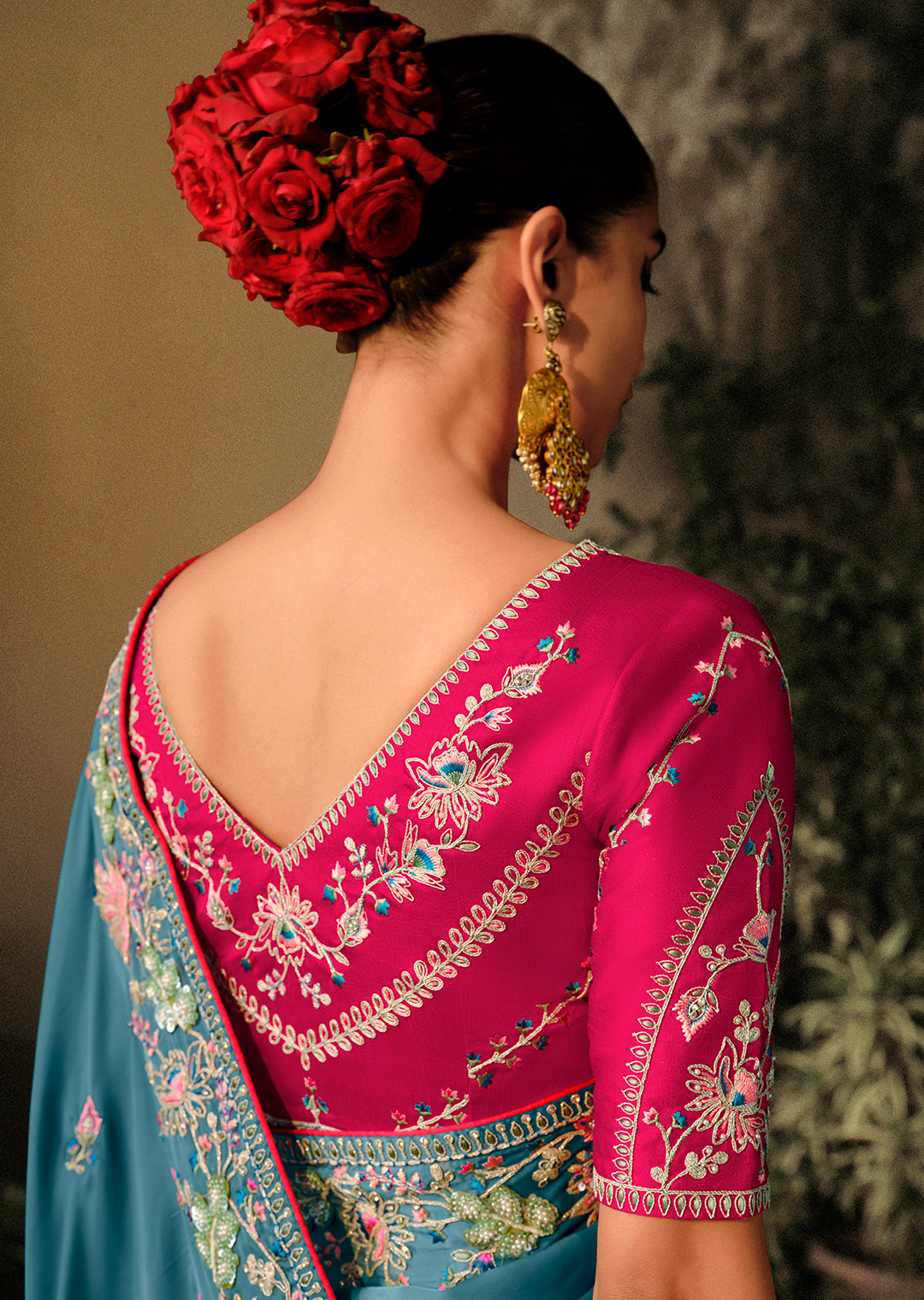 TEAL BLUE WOVEN HEAVY EMBROIDERED PREMIUM DESIGNER SILK SAREE