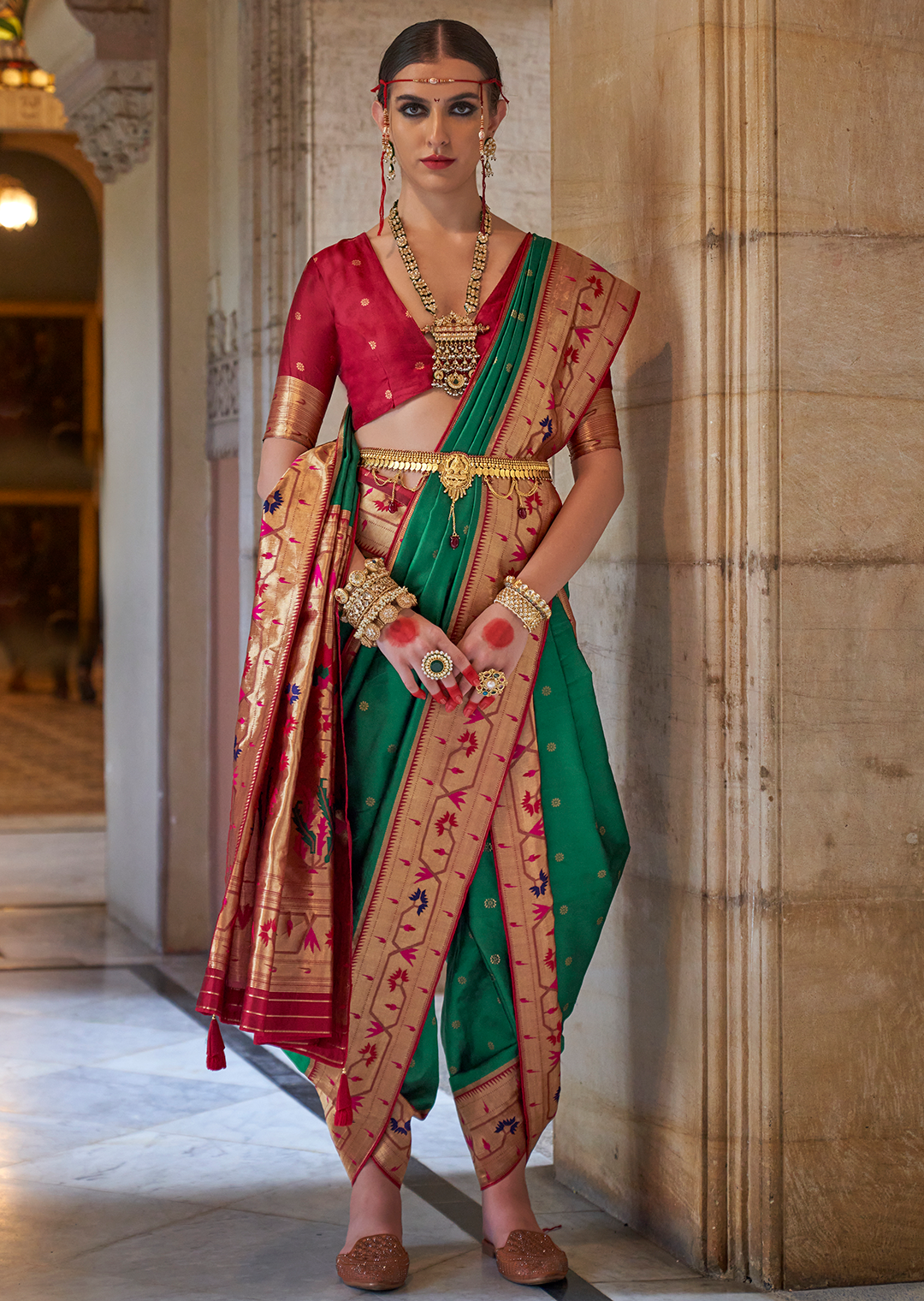 Jade Green Woven Traditional Royal Patola Paithani Silk Saree
