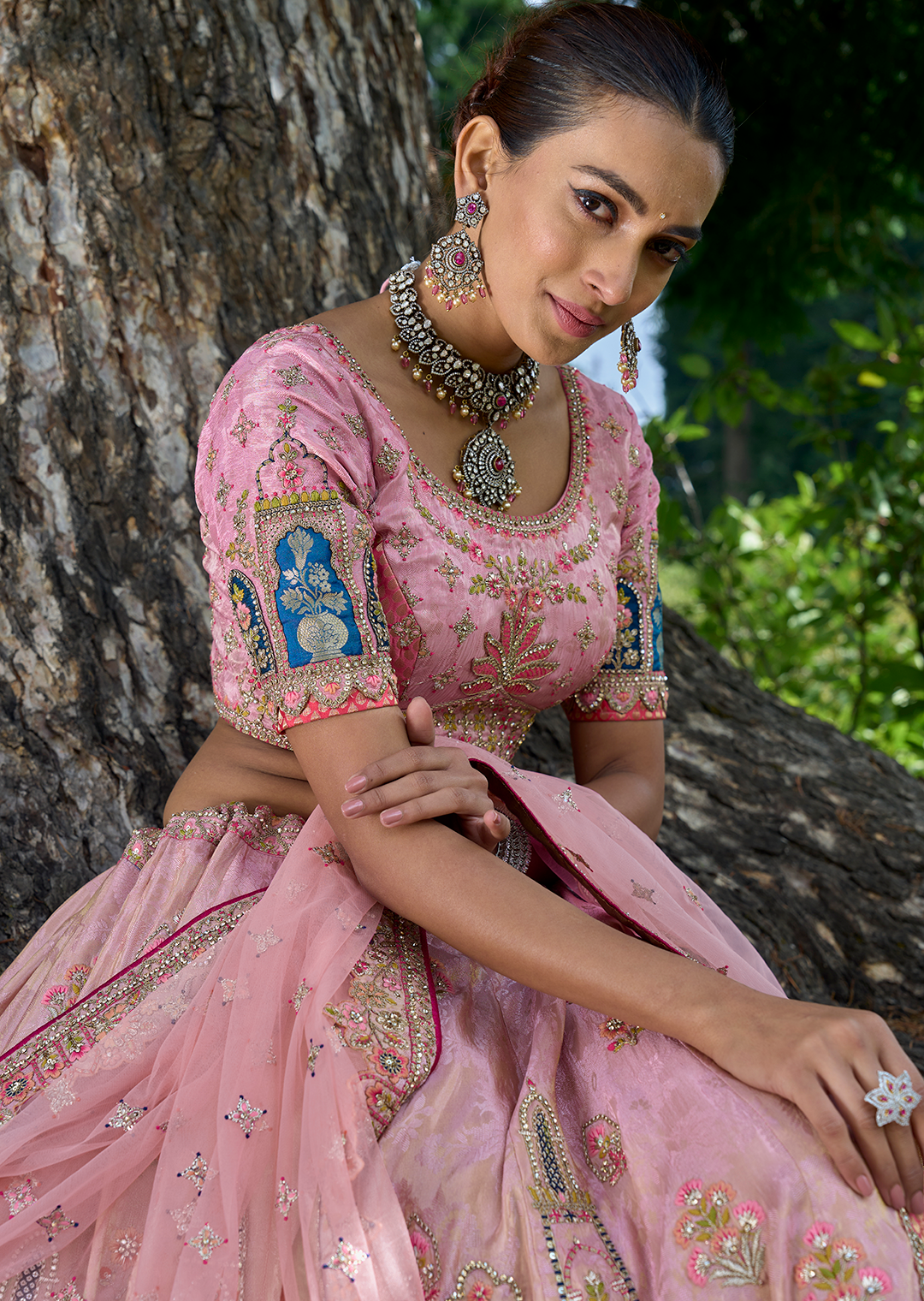 Lemonade Pink Hand Worked Premium Designer Silk Lehenga