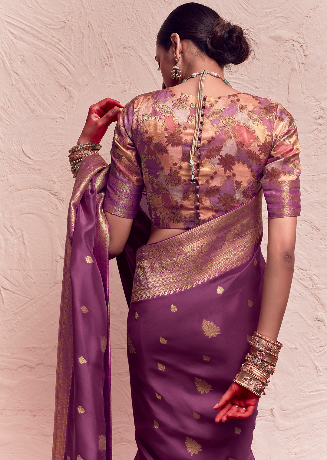 GRAPE PURPLE PURE CREPE SILK DESIGNER KHADDI BANARASI SAREE