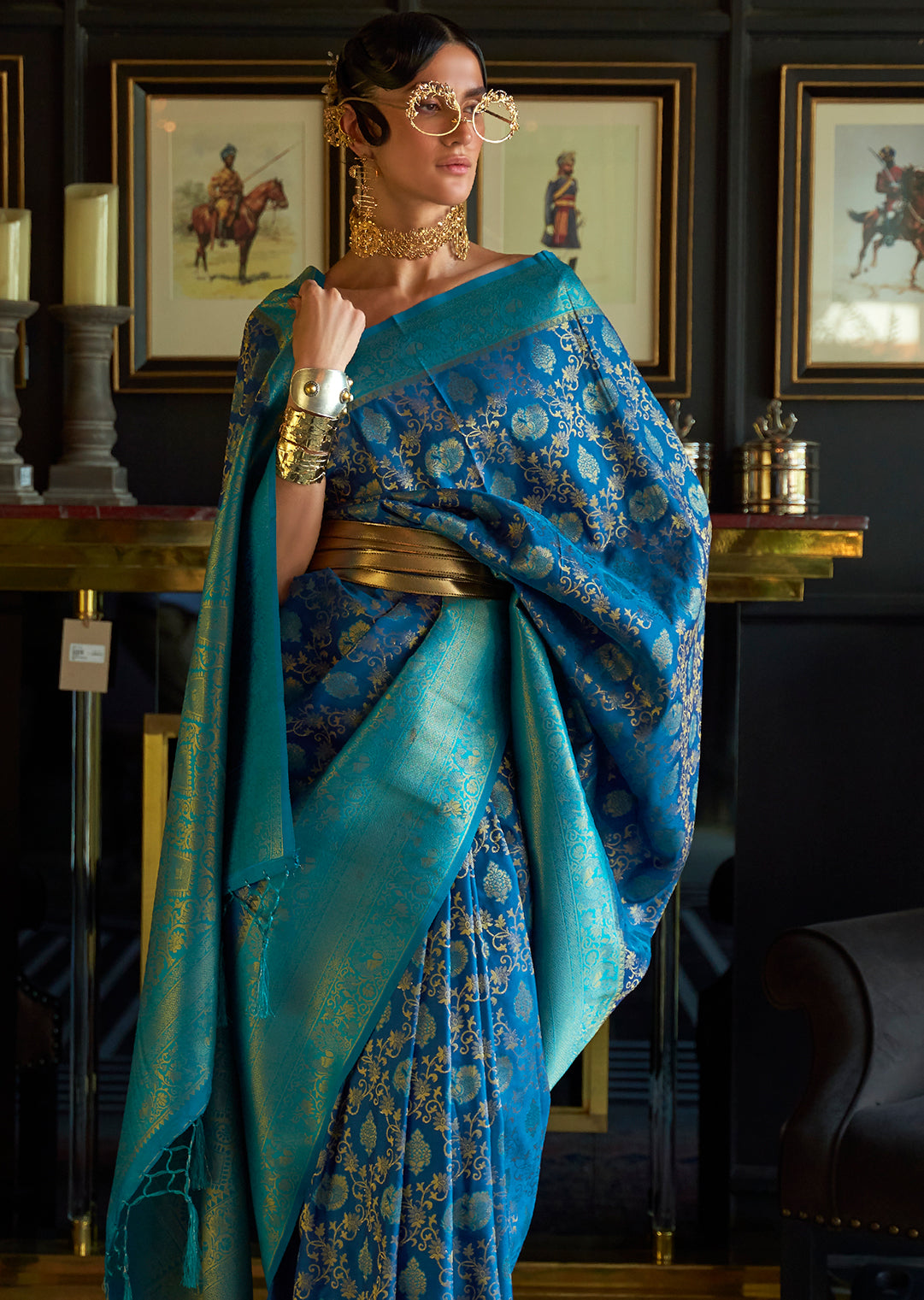 Yale Blue Zari Woven Pure Handloom Kanjivaram Silk Saree