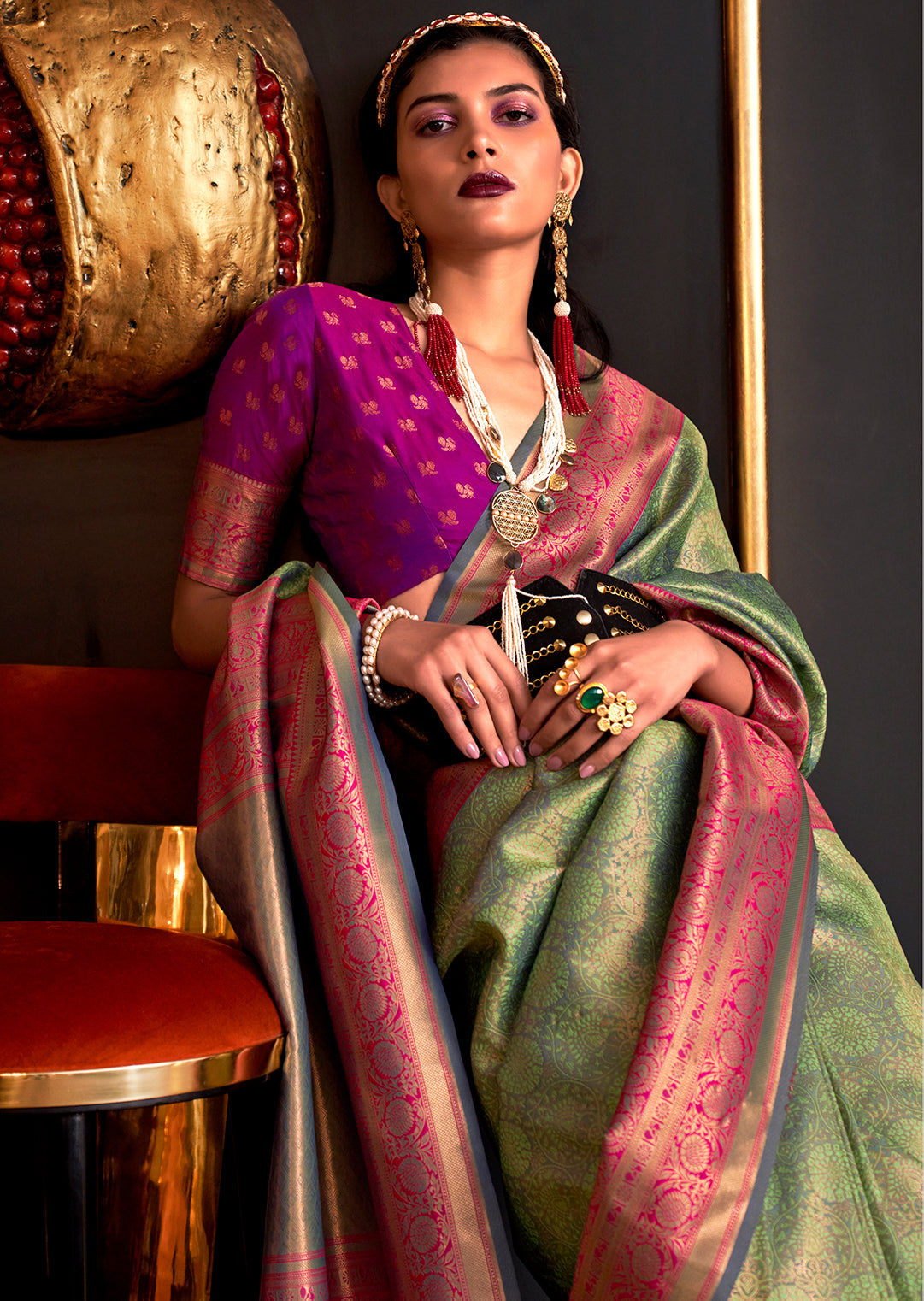 Pistachio Green Zari Woven Pure Handloom Kanjivaram Silk Saree