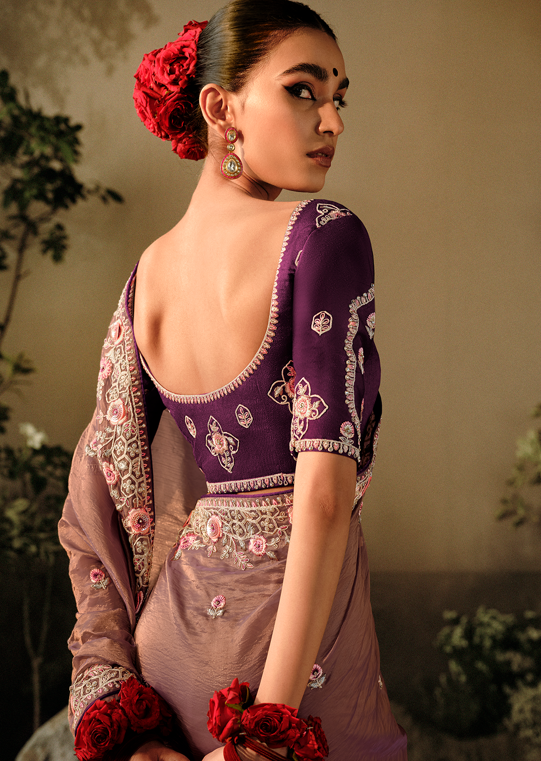 COPPER BROWN WOVEN HEAVY EMBROIDERED PREMIUM DESIGNER SILK SAREE