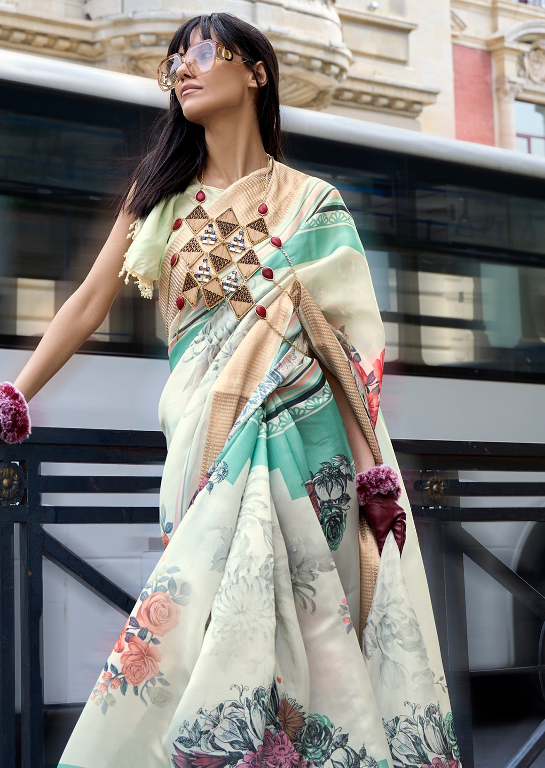 Off White Woven Pure Satin Organza Silk Saree