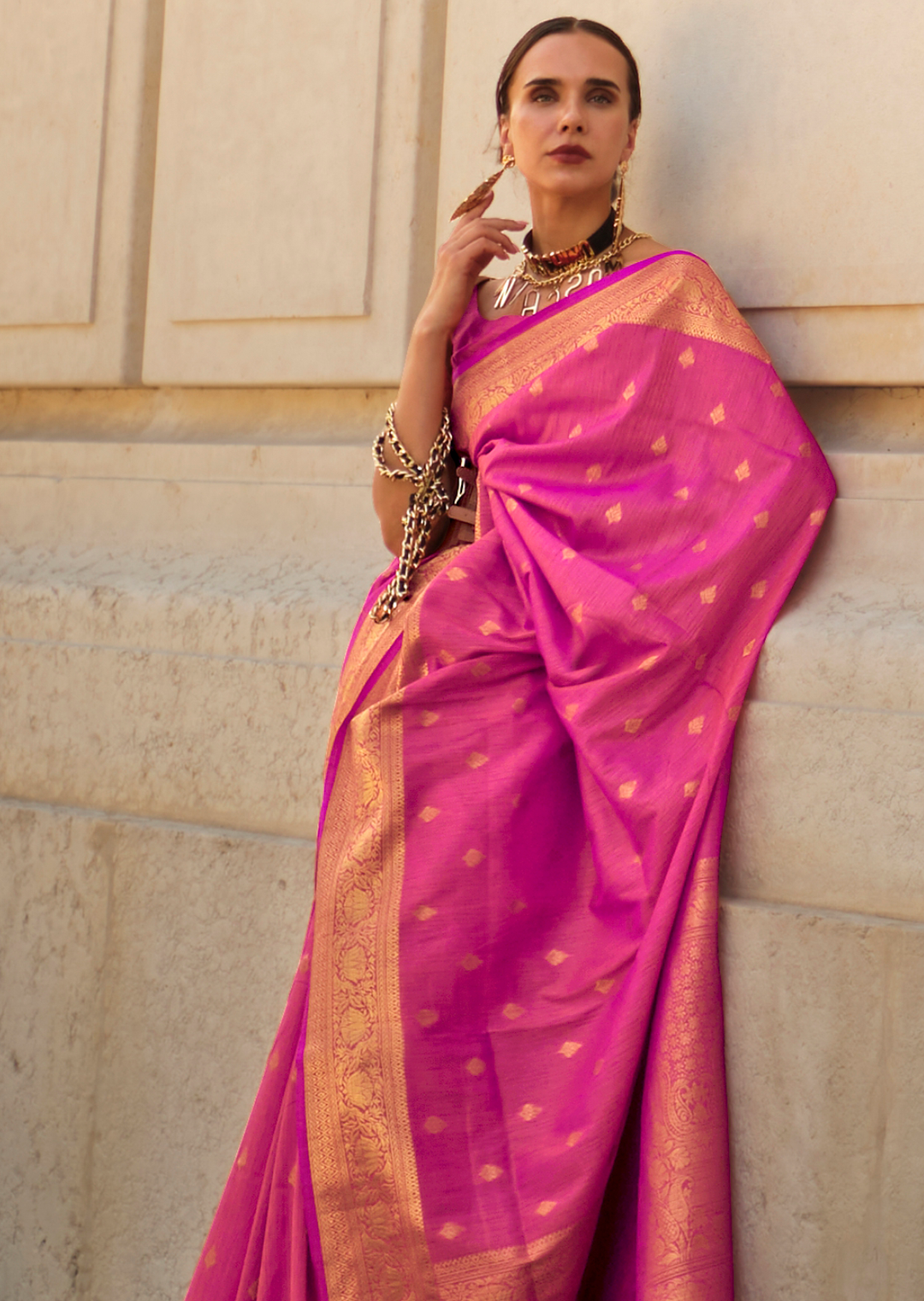 Hot Pink	Woven Pure Handloom Khadi Silk Saree