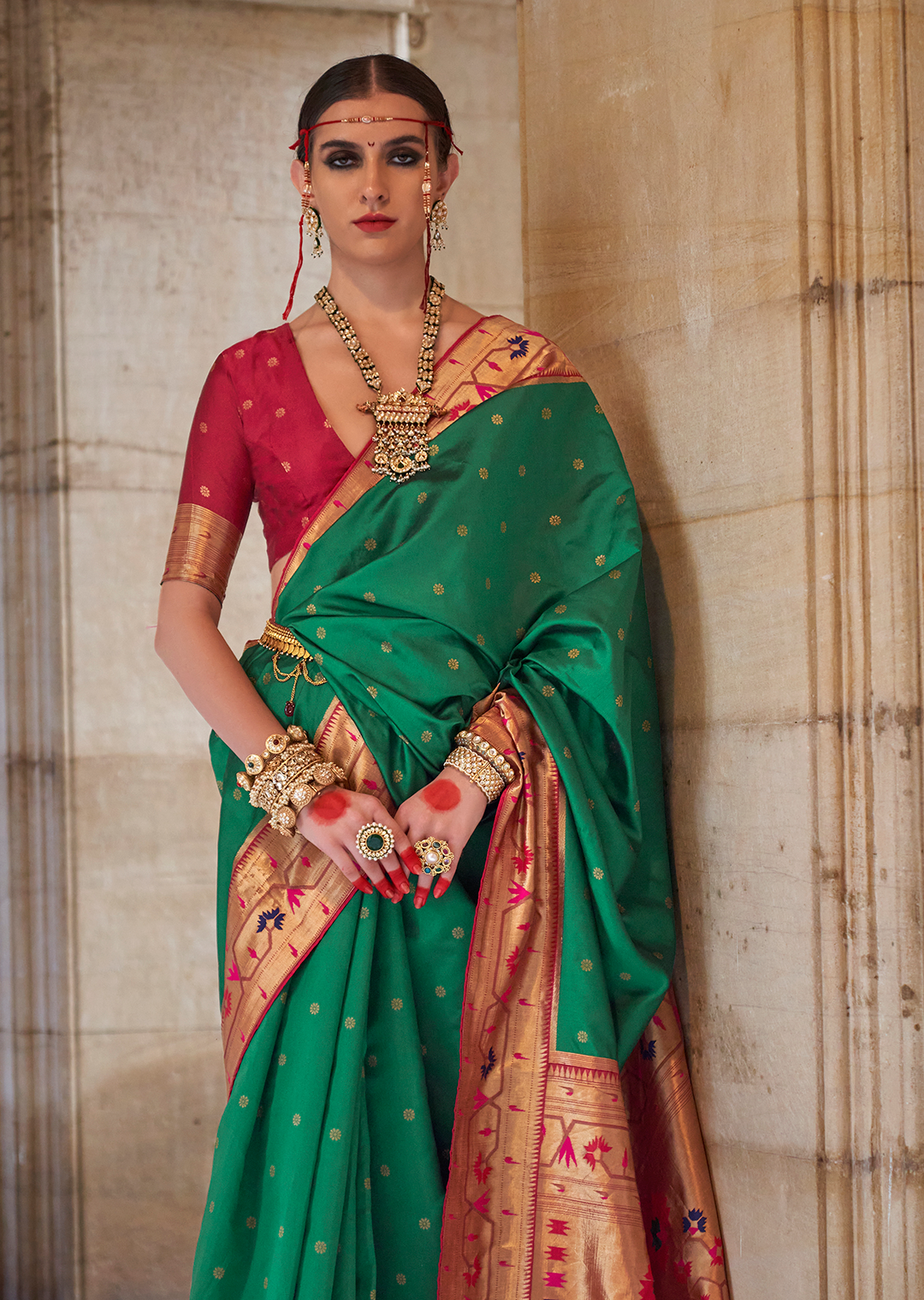 Jade Green Woven Traditional Royal Patola Paithani Silk Saree