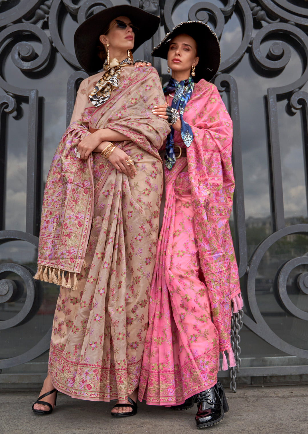Beige Off White Woven Pure Handloom Parsi Organza Silk Saree