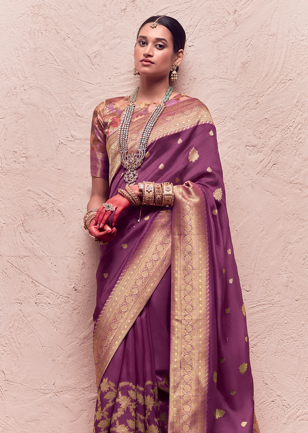 GRAPE PURPLE PURE CREPE SILK DESIGNER KHADDI BANARASI SAREE