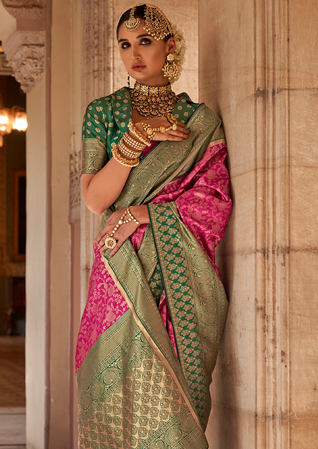 Magenta Pink Zari Woven Royal Kanjivaram Silk Saree
