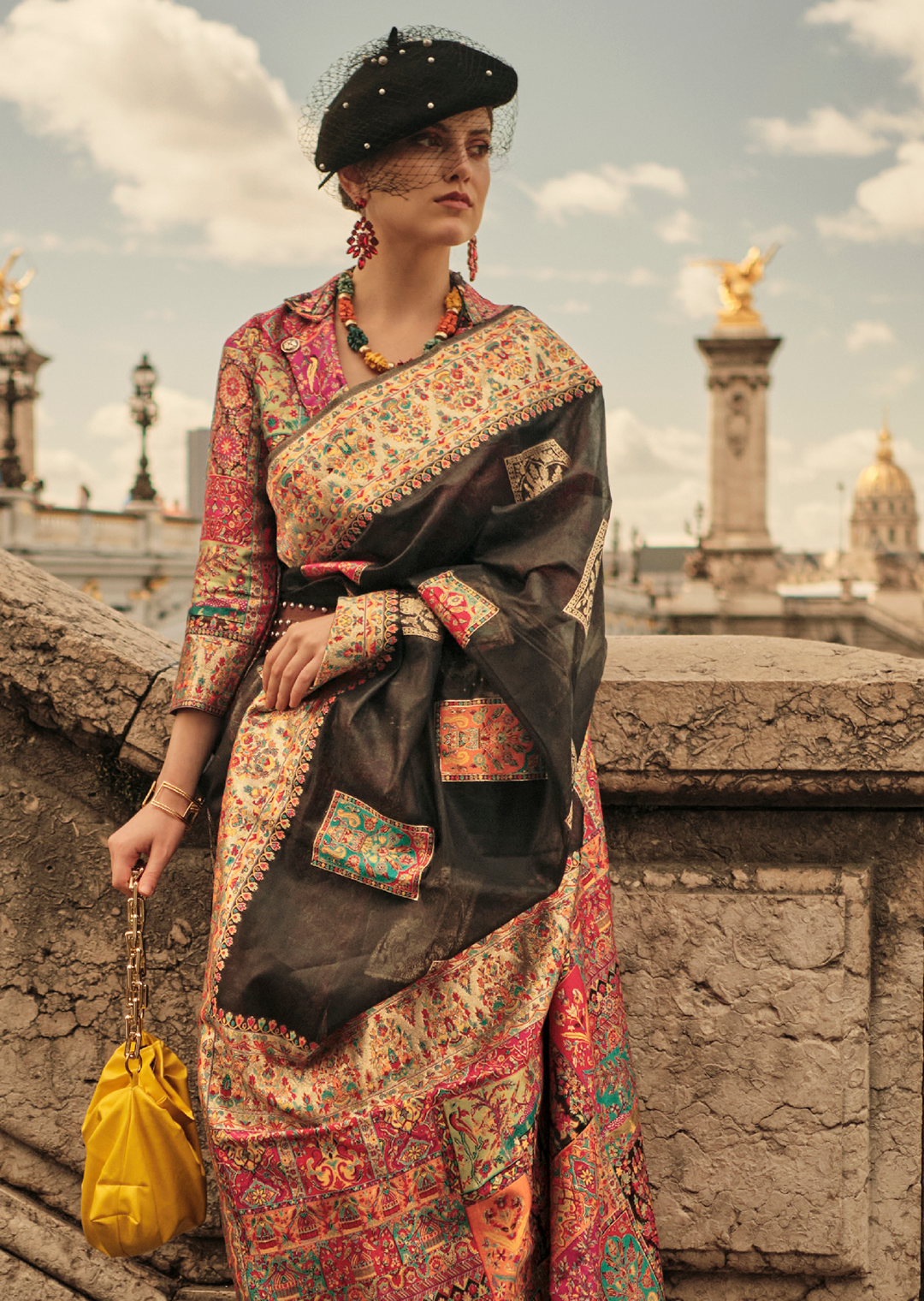 Black Woven Pure Handloom Kashmiri Jamewar Silk Saree