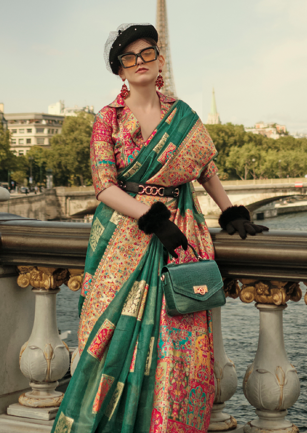 Jade Green Woven Pure Handloom Kashmiri Jamewar Silk Saree
