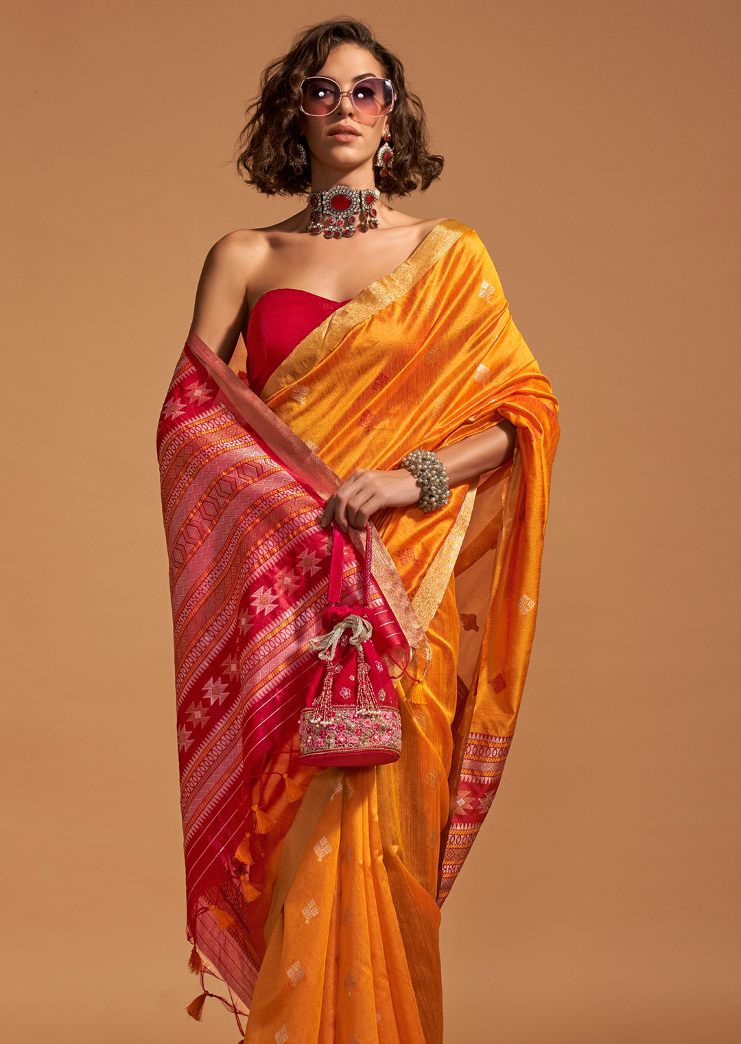 Mustard Yellow Woven Pure Handloom Silk Saree