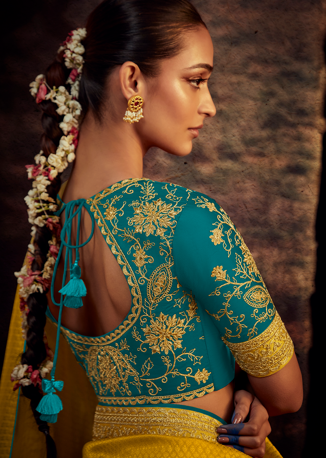 MUSTARD YELLOW DESIGNER KANJIVARAM SILK SAREE