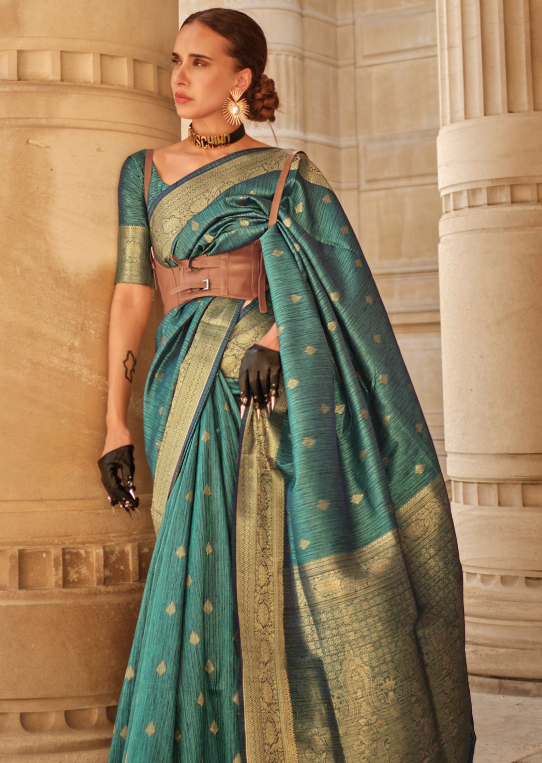 Teal Green Woven Pure Handloom Khadi Silk Saree