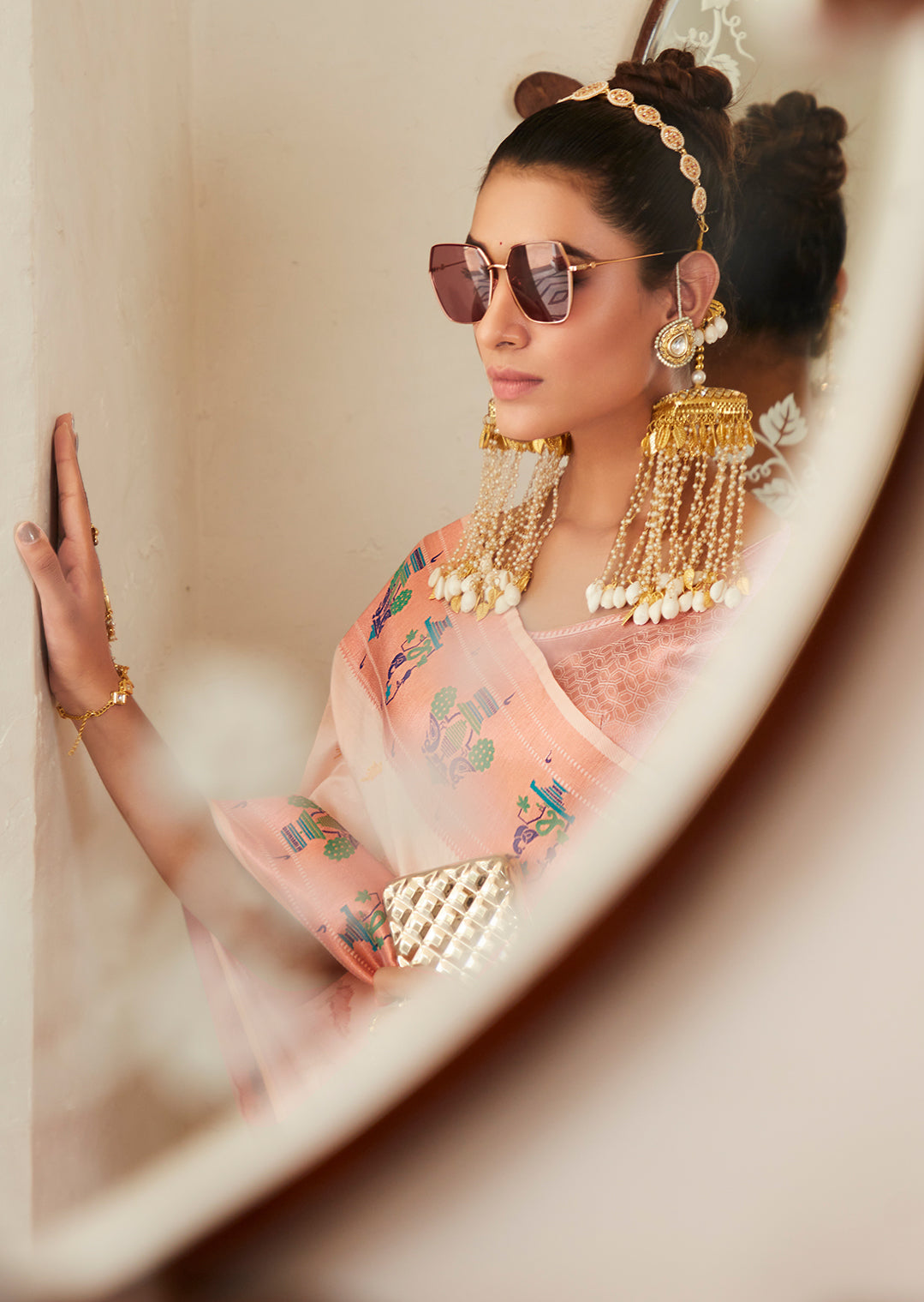 Copper White Copper Zari Woven Traditional Paithani Silk Saree