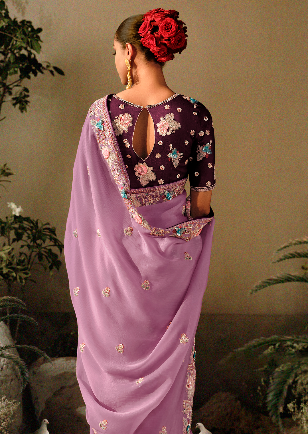 OYSTER PINK WOVEN HEAVY EMBROIDERED PREMIUM DESIGNER SILK SAREE