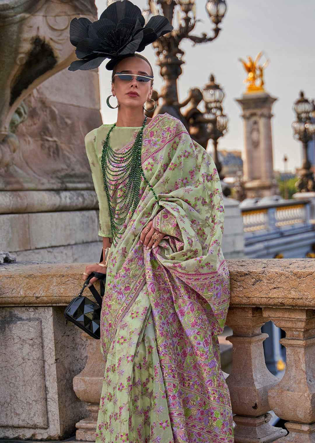 Tea Green Woven Pure Handloom Parsi Organza Silk Saree