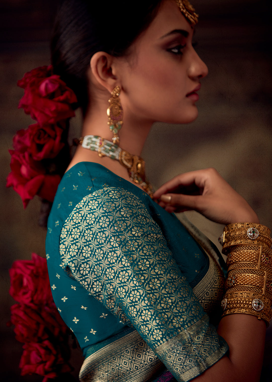 TEAL BLUE MEENAKARI WOVEN DESIGNER BANARASI SILK SAREE