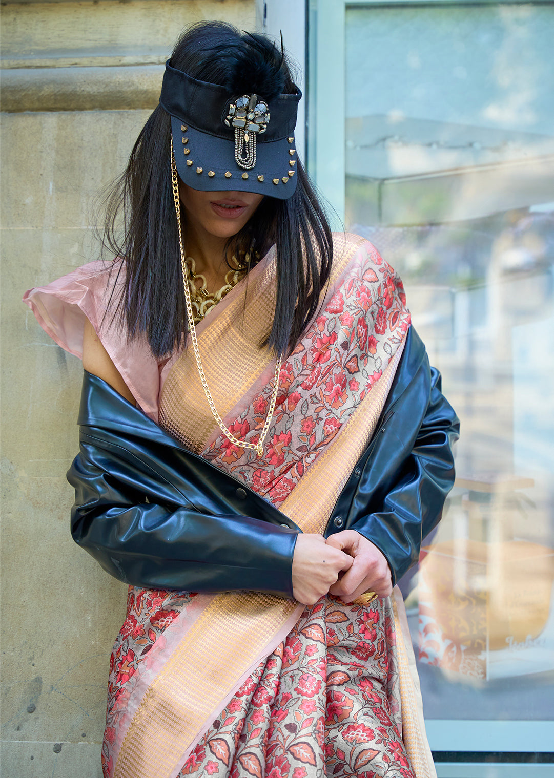 Cloud Grey Woven Pure Satin Organza Silk Saree