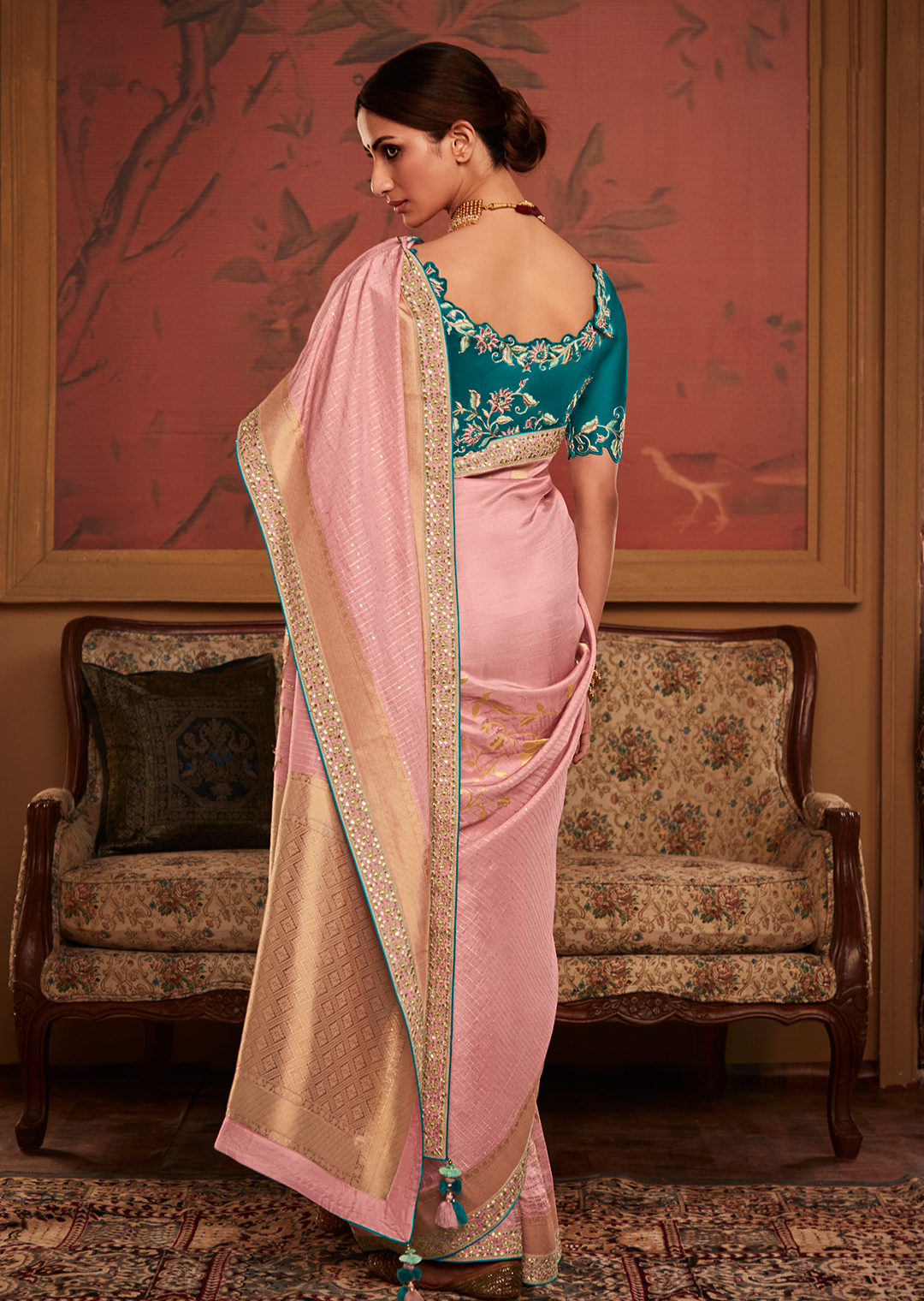 PASTEL PINK PURE CREPE SILK DESIGNER BANARASI SAREE