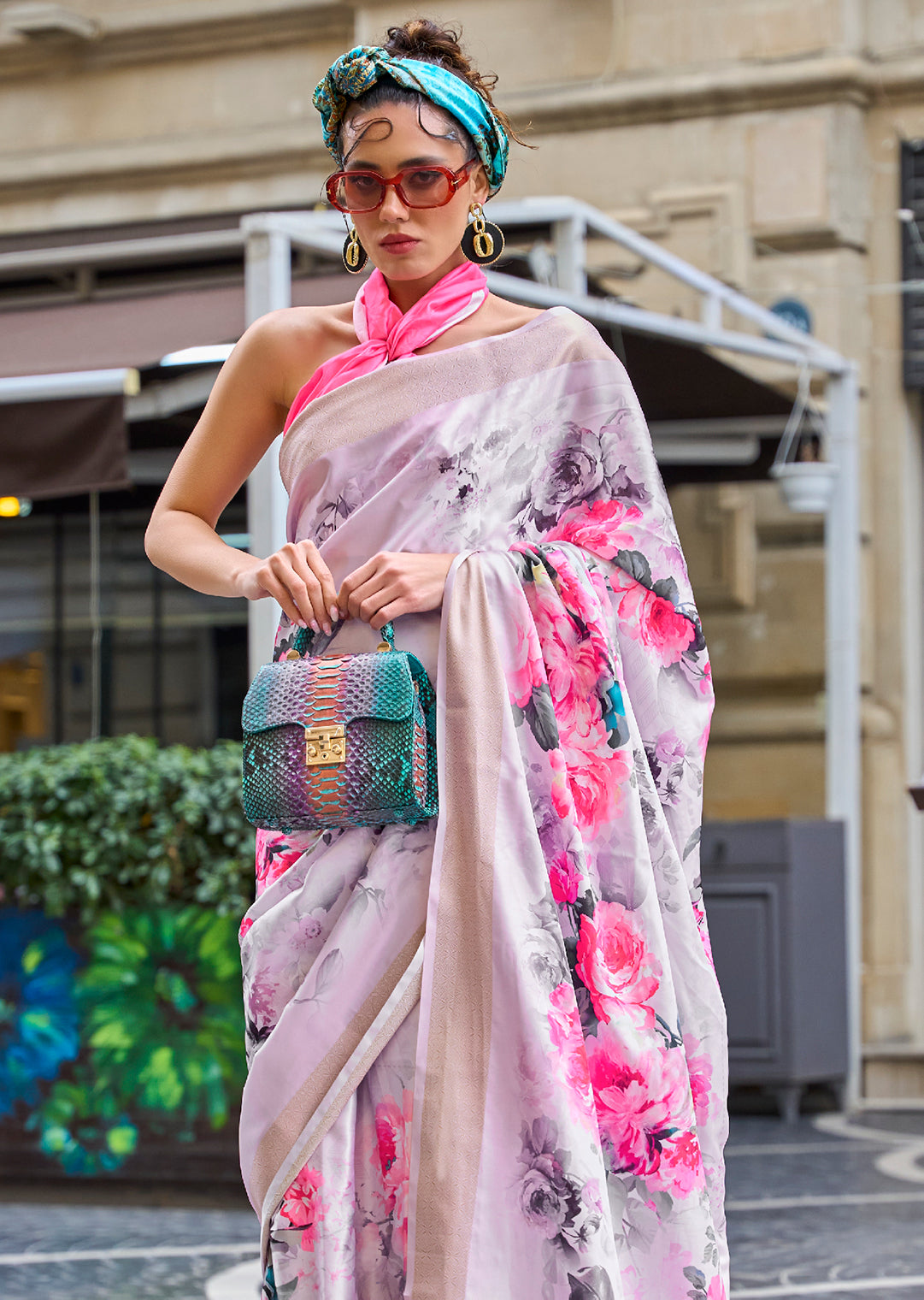 Pastel Lavender Woven Pure Handloom Printed Gajji Silk Saree