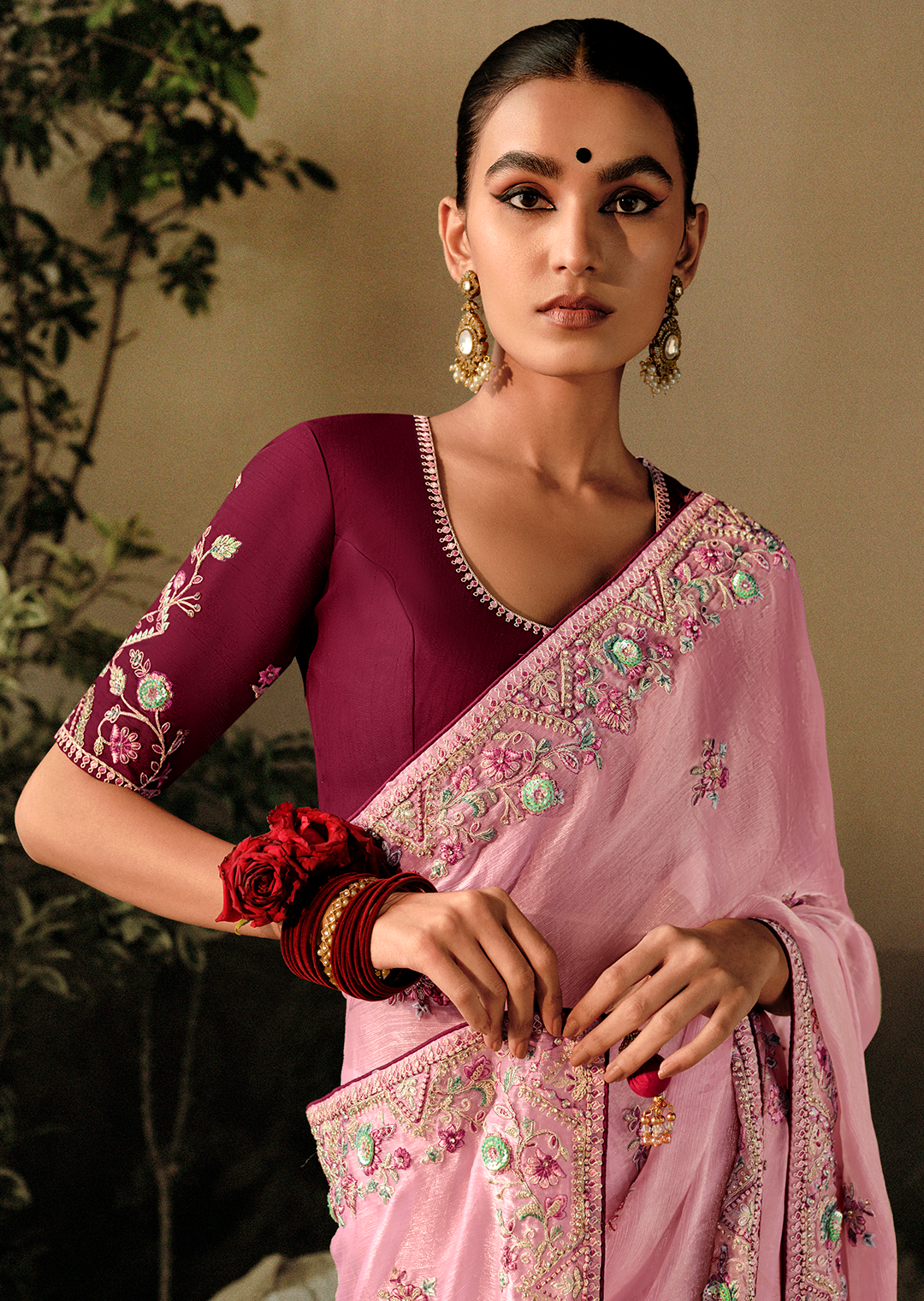 PASTEL PINK	WOVEN HEAVY EMBROIDERED PREMIUM DESIGNER SILK SAREE